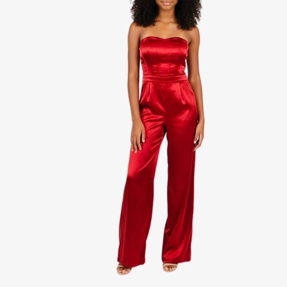 NWT Ramy Brook “Mira” Strapless Red, Wide LegsJumpsuit. Size 6